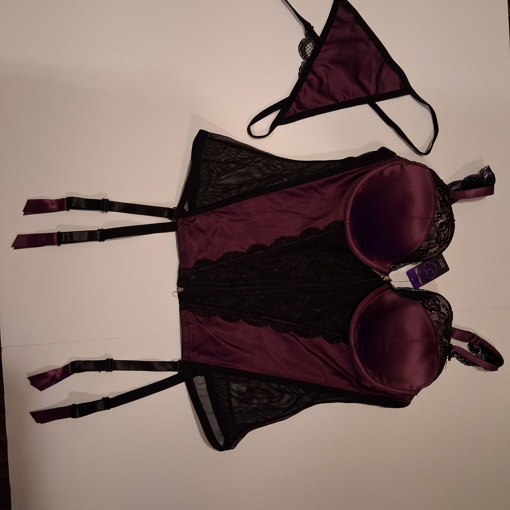 Satin and Lace Burgundy Bustier Set